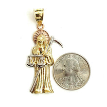 Load image into Gallery viewer, 10k tri color gold Santa muerte holy death Pendant fine gift jewelry unisex 4.7g
