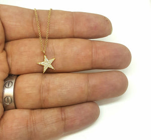 14k yellow Gold 0.09Ct Diamond star necklace gift for her 18" adjustable chain