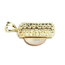 Load image into Gallery viewer, 10k yellow gold nugget razor blade pendant charm diamond cut fine Jewelry 6.7g
