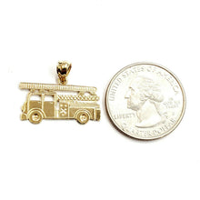 Load image into Gallery viewer, 14k yellow Gold fire truck engine firefighting car Pendant charm fine jewelry 1.8g
