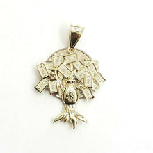 Load image into Gallery viewer, 10k yellow gold $100 dollar sign money bag tree lucky pendant charm gift 3.6g
