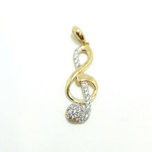 Load image into Gallery viewer, 14k solid yellow Gold music sign Pendant cubic zirconia fine jewelry 1.3g
