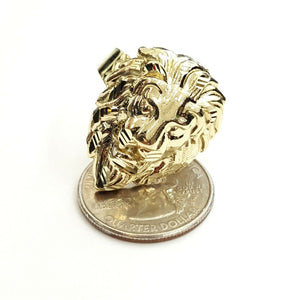 10k yellow gold lion head zodiac Leo men's Ring diamond cut fine jewelry Size 9