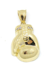 Load image into Gallery viewer, 10k yellow Gold boxing glove Pendant cubic zirconia gift sport fine jewelry 7.5g
