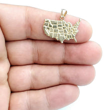 Load image into Gallery viewer, 14k yellow gold United States USA outline map pendant charm fine jewelry 2.2g
