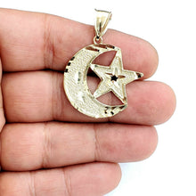 Load image into Gallery viewer, 10k yellow gold moon and star pendant charm diamond cut astronomy jewelry 2.9g
