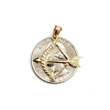 Load image into Gallery viewer, New 14k yellow Gold Bow and Arrow Hunting Pendant Charm gift fine Jewelry 1.6g

