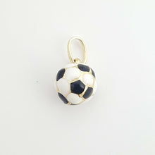 Load image into Gallery viewer, 14k yellow Gold enamel hollow soccer ball 3D Pendant charm 0.39" diameter 1.1g
