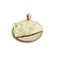 Load image into Gallery viewer, 14k yellow Gold 4 Aces playing cards pendant Vegas gambling fine jewelry 2g
