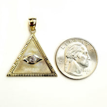 Load image into Gallery viewer, 14k two-tone gold triangle evil eye pendant charm gift fine jewelry unisex 3.8g
