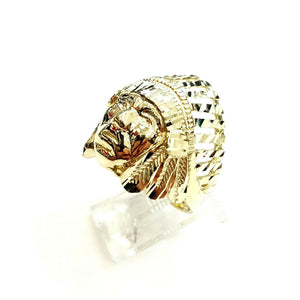 10k yellow gold native American Indian chief head mens Ring diamond cut Size 9.5