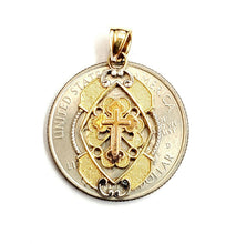 Load image into Gallery viewer, 14k solid 3 color gold cross Pendant charm fine gift religious jewelry unisex 2g

