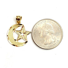Load image into Gallery viewer, 10k yellow gold moon and star pendant charm diamond cut astronomy jewelry 0.9g

