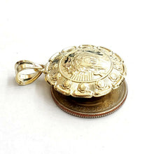 Load image into Gallery viewer, New 10k yellow gold hollow two sided Jesus &amp; virgin Guadalupe pendant 1.03" 4.6g
