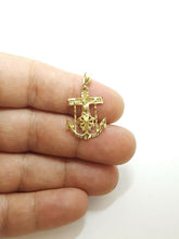 Load image into Gallery viewer, New 10k solid yellow Gold Jesus anchor and wheel Pendant charm fine jewelry 1.7g
