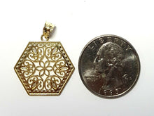 Load image into Gallery viewer, 10k two tone gold hexagon filigree pendant charm fine gift jewelry for her 1.7g
