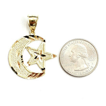 Load image into Gallery viewer, 10k yellow gold moon and star pendant charm diamond cut astronomy jewelry 2.7g
