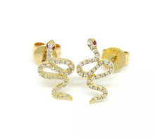 Load image into Gallery viewer, New 14k yellow Gold 0.16Ct Round Diamond snake stud Earrings Push Back Fastening
