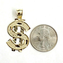 Load image into Gallery viewer, New 10k yellow gold dollar sign diamond cut unisex lucky pendant charm gift 2.7g
