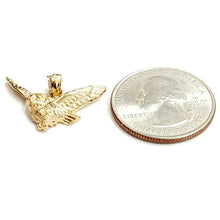 Load image into Gallery viewer, 14k yellow gold owl full body open wings pendant charm gift fine jewelry 2.5g
