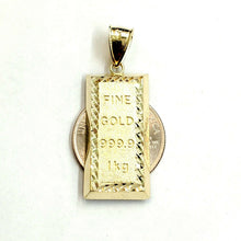 Load image into Gallery viewer, New 10k Yellow Gold 999.9 fine gold bar brick bar Pendant charm diamond cut 3.5g
