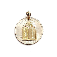 Load image into Gallery viewer, 14k yellow gold tablets of law star of David Jewish Israel torah pendant 2.2g
