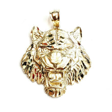 Load image into Gallery viewer, 14k yellow solid Gold tiger male head face Pendant diamond cut fine jewelry 5.7g
