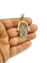 Load image into Gallery viewer, New 10k yellow gold khamsa hamsa hand lucky Jewish filigree pendant jewelry 3.6g
