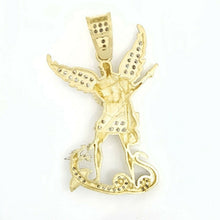 Load image into Gallery viewer, 14k gold two tone saint Michael pendant charm religious jewelry zirconia 5.6g
