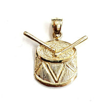 Load image into Gallery viewer, 14k yellow Gold solid Drum Pendant charm gift music instrument fine jewelry 2.1g
