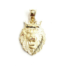 Load image into Gallery viewer, New 14k yellow Gold lion head face with crown Leo Pendant charm fine gift 2.4g
