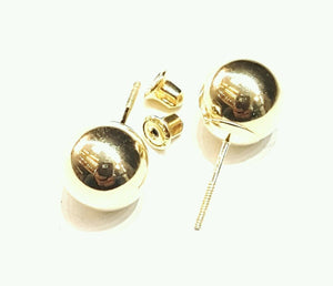 14k yellow Gold 8mm hollow ball earrings screw back fine gift jewelry for female