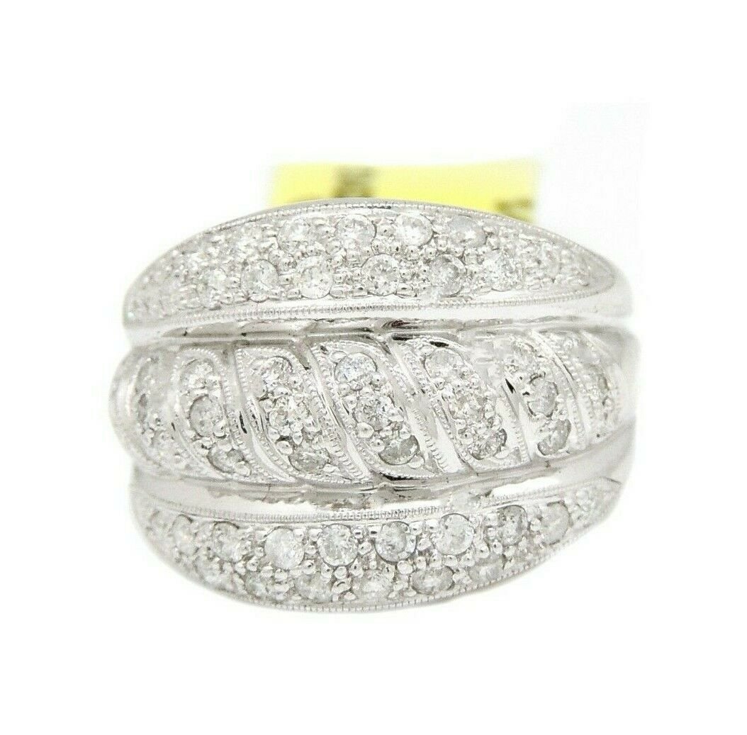 0.90ct Genuine diamond 14k White Gold Women Ring wide band fine jewelry Size 7