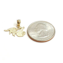 Load image into Gallery viewer, New 14k yellow Gold stork bird carrying Newborn baby Pendant fine jewelry 1.1g

