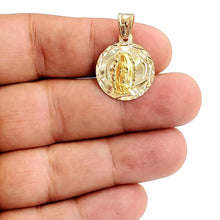 Load image into Gallery viewer, 14k yellow gold round virgin Mary Guadalupe religious pendant diamond cut 2.2g
