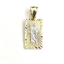 Load image into Gallery viewer, 10k two tone gold rectangular saint Jude juda pendant charm religious gift 1.3g
