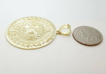 Load image into Gallery viewer, 10k yellow Gold Aztec Mayan sun calendar azteca pendant gift jewelry 1.67" 11.2g
