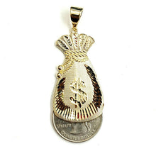 Load image into Gallery viewer, 14k yellow gold dollar sign money bag lucky pendant charm gift fine jewelry 6.5g
