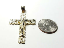 Load image into Gallery viewer, New 10k yellow gold nugget cross jesus pendant fine jewelry religious gift 6.9g
