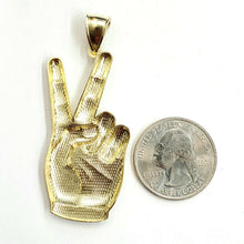 Load image into Gallery viewer, 10k yellow gold victory sign peace hand gesture pendant unisex diamond cut 4.9g
