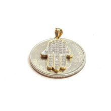 Load image into Gallery viewer, 14k yellow gold Khamsa Hamsa hand Jewish charm fine religious jewelry 0.83" 2.2g
