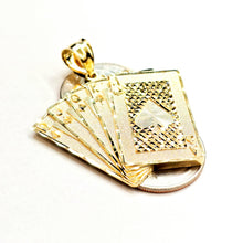 Load image into Gallery viewer, 14k yellow Gold royal flush spade A K Q J 10 poker cards Pendant jewelry 8.2g

