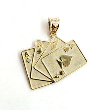 Load image into Gallery viewer, 14k yellow Gold 4 Aces playing cards pendant Vegas gambling fine jewelry 2g
