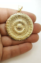 Load image into Gallery viewer, 10k yellow Gold Aztec Mayan sun calendar azteca pendant gift jewelry 1.67" 11.2g
