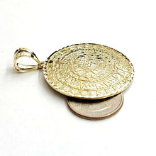 Load image into Gallery viewer, 10k yellow Gold solid Aztec Mayan sun calendar Azteca pendant gift 1.65" 12.8g
