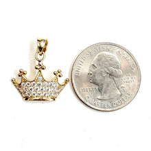 Load image into Gallery viewer, 14k yellow gold tiara crown pendant cubic zirconia fine jewelry gift 1.7g
