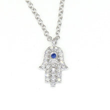 Load image into Gallery viewer, 14k white gold 0.08ct diamond khamsa hand Jewish necklace 18&quot; adjustable chain
