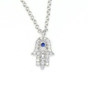 14k white gold 0.08ct diamond khamsa hand Jewish necklace 18" adjustable chain