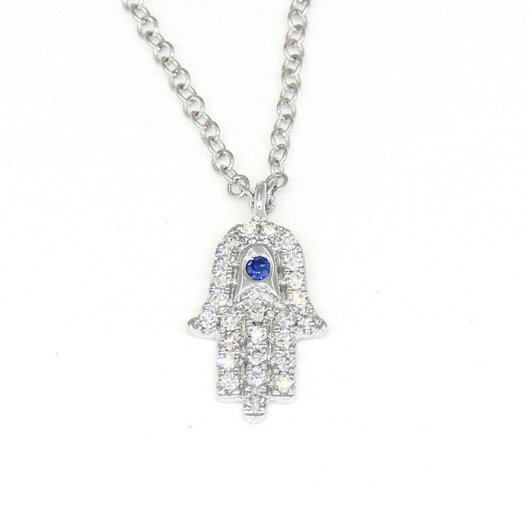 14k white gold 0.08ct diamond khamsa hand Jewish necklace 18