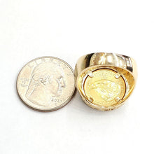 Load image into Gallery viewer, 14K Gold nugget mens coin ring size 10 12g 5 dollars 1/10 oz 22k American eagle
